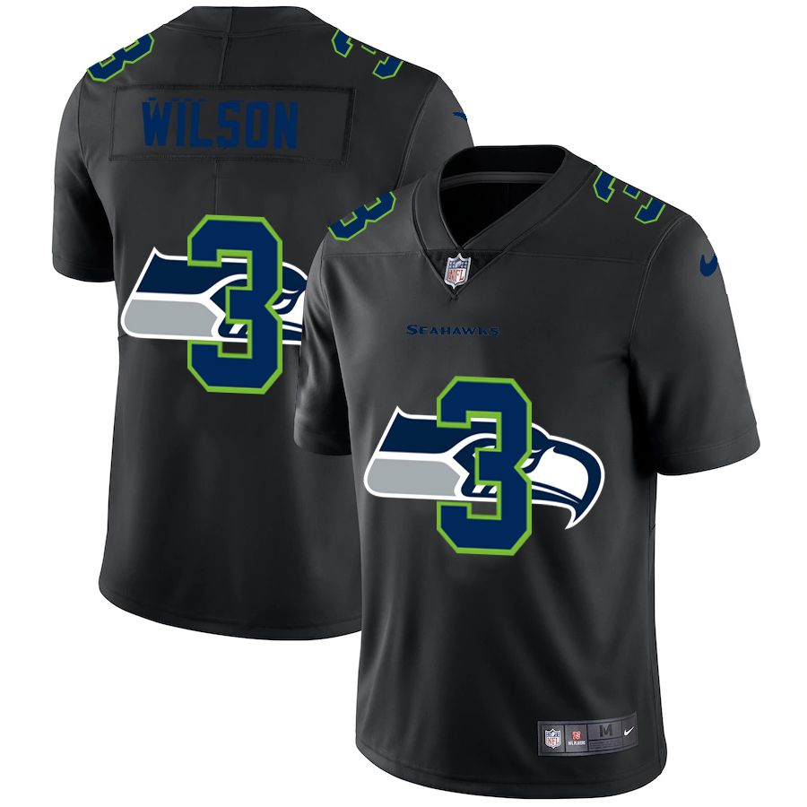 Men Seattle Seahawks #3 Wilson Black shadow Nike NFL Jersey